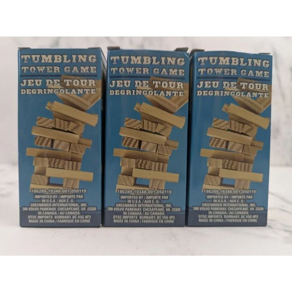 3 Tumbling Tower Stacking Game Wooden Mini Travel Size 36 Pc Wood Blocks Craft
